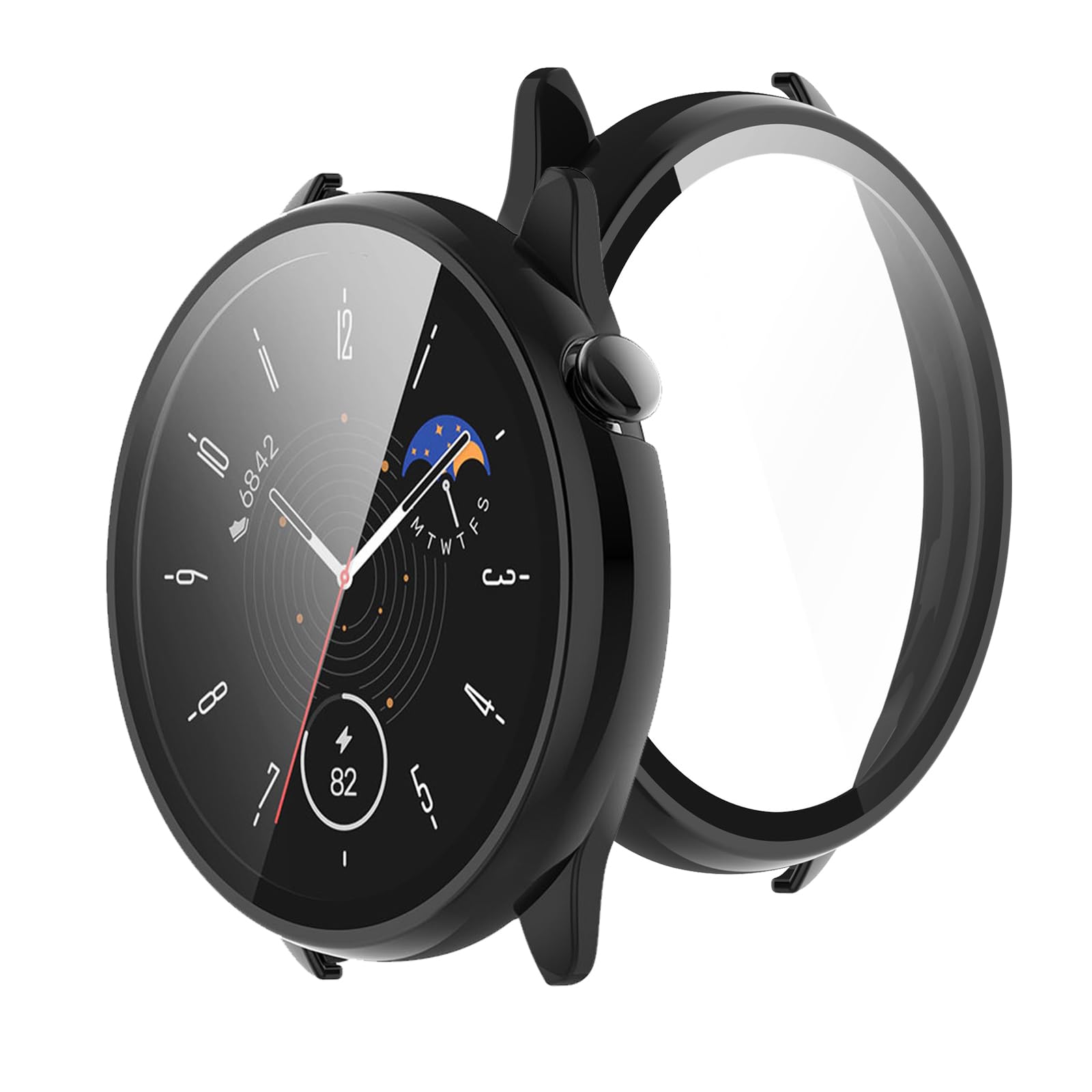 For Amazfit GTR Mini カバー Amazfit GTR Mini ケース 超薄型 PC+ガラス素材 一体型 全面保護 超薄型 装着簡単 耐衝撃 高透過率 指紋防止 傷防止（ブラック）
