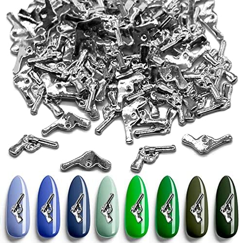 DANNEASY 100pcs Gun-shape Nail Charms Silver Nail Jewels 3d Nail Art Charms Metallic Nail Studs Nail Design Nail Jewelry Decoration for DIY Craft Manicure