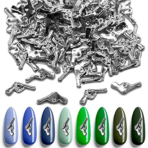 Danneasy 100Pcs Gun-Shape Nail Charms Silver Nail Jewels 3D Nail Art Charms Metallic Nail Studs Nail Design Nail Jewelry Decoration For Diy Craft Manicure #TOP19