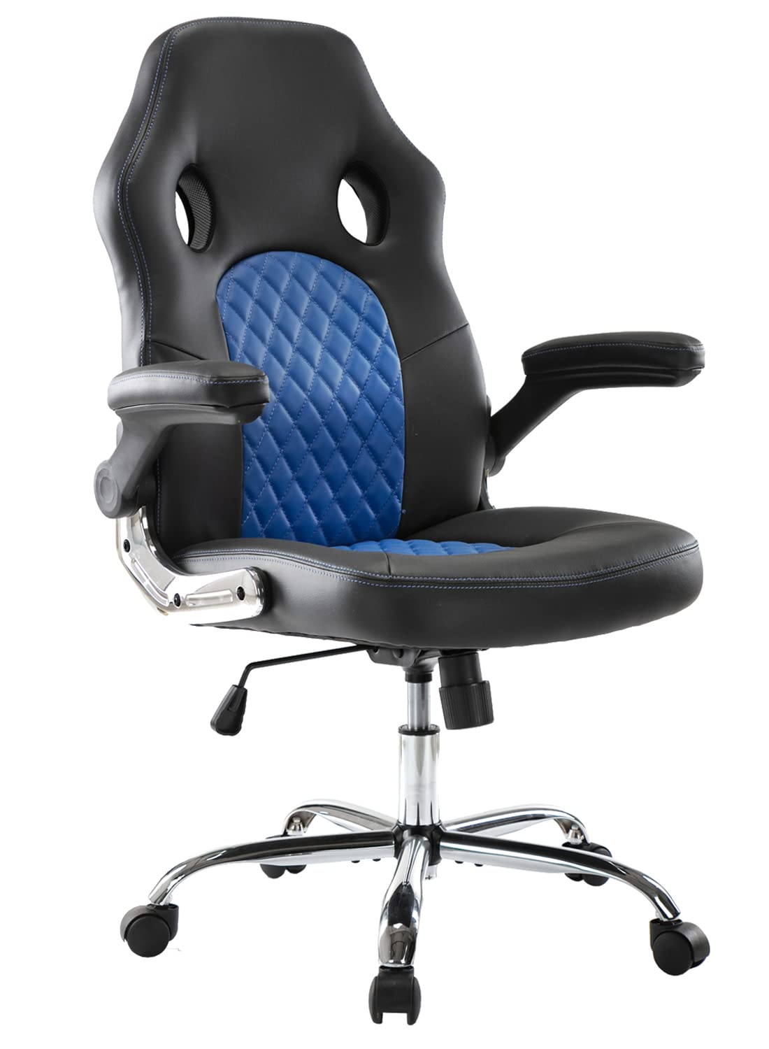Ergonomic Comfortable Swivel Computer Gaming Task Home Office Desk Chair PU Leather High Back with Flip-up Armrests, Blue
