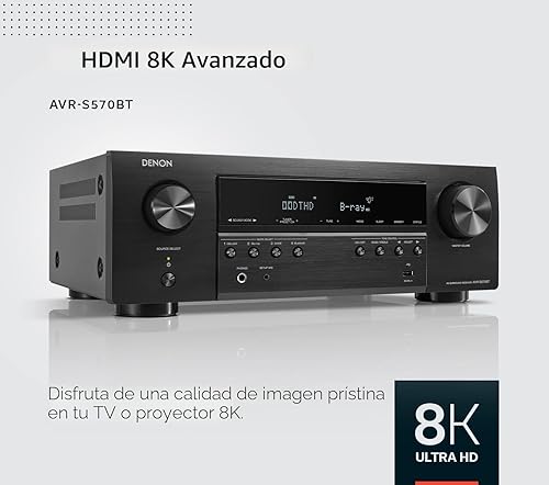 Miniatura 3 de Denon AVR-S570BT Receptor AV de 5.2 canales 8K Ultra HD Audio y Video, Receptores estéreo, Denon AVR Transmisión inalámbrica Bluetooth, (4) Entradas