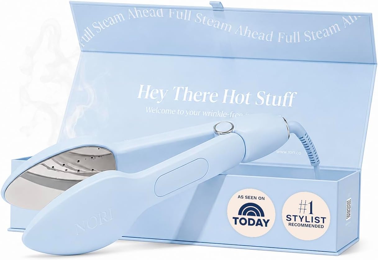 Press Travel Steam Iron - Handheld Iron With Optional Steam Feature - No Ironing Board Required - Easy to Use w/ 6 Fabric Settings - Removes Wrinkles - User Manual Included -Blue