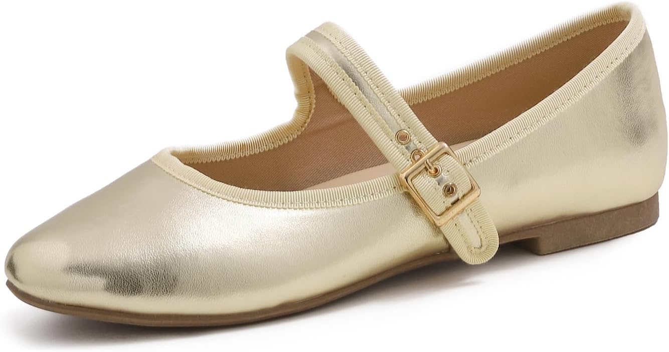 Gold Vegan Leather Mary Jane With Canvas Lining