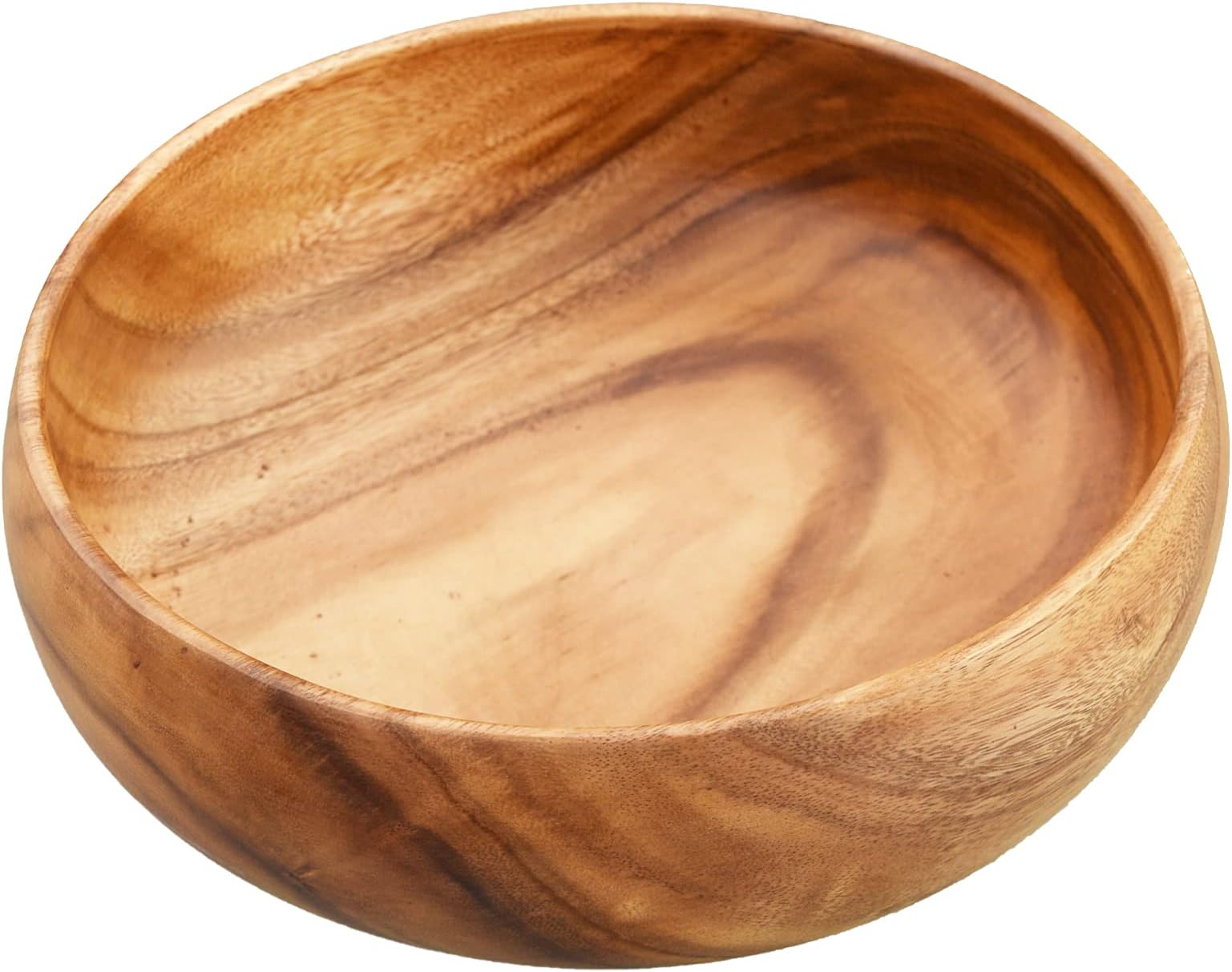 Acaciaware Acacia Wood Round Calabash Salad Bowl, 10-Inch by 3-Inch, Hand Made From One Solid Piece Of Acacia Wood, Sustainable, Large Fruit Bowl, Popcorn, Pasta