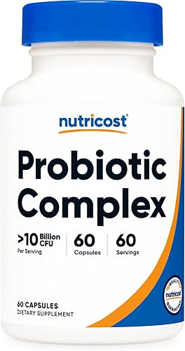 Nutricost Complejo probiótico (10 mil millones de UFC) 60 cápsulas - Acidophilus más 9 otros probióticos, sin OMG, suplemento sin gluten