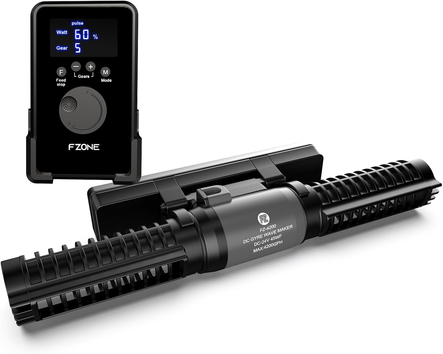 FZONE Nano Wave Maker for Aquarium, 24V DC Gyre Wavemaker with LCD Display Controller, Adjustable Cross Flow, Quiet Powerhead with Magnetic Mount for Saltwater & Freshwater Tanks (1150 GPH)