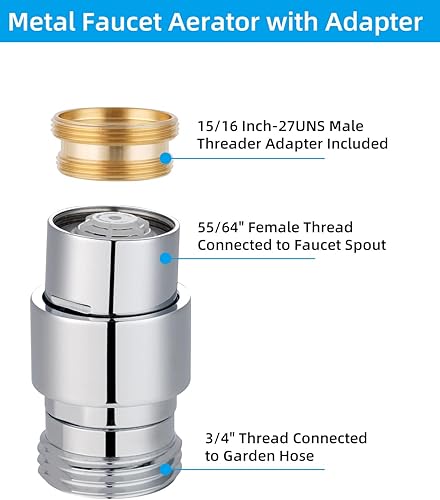 Miniatura 2 de Hibbent Aireador de grifo 2 en 1 con adaptador, se conecta a la manguera de jardínotra manguera de rosca de 34 pulgadas, aireador giratorio de gran