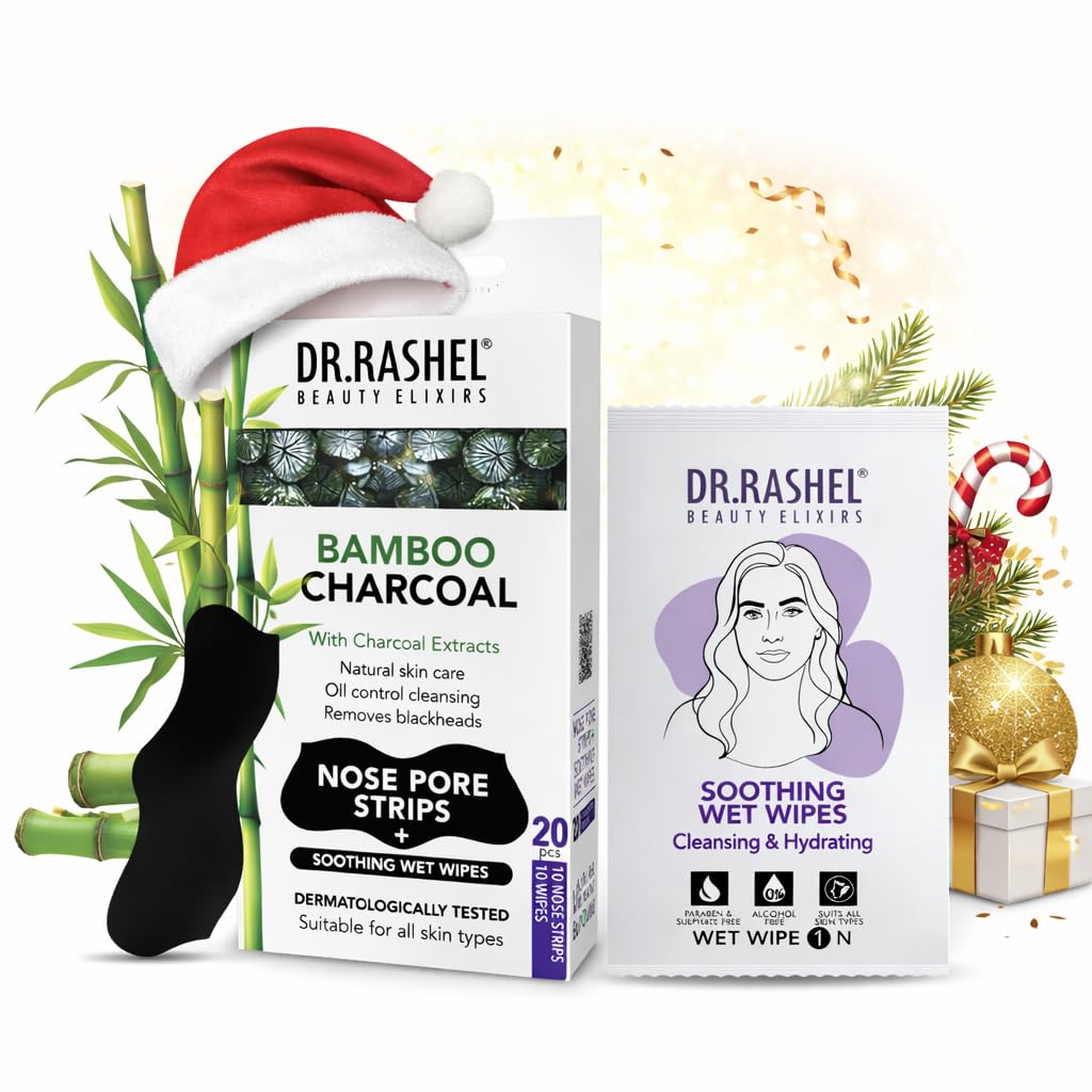 DR.RASHEL Bamboo Charcoal Nose Pore Strips | Activated Charcoal & Tea Tree Oil | Painless Blackhead Removal, Oil Control & Deep Dirt Cleansing | 20 PCS