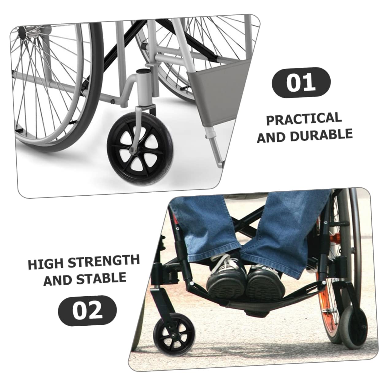 IWOWHERO Wheelchair Wheel Replacement 8 Inch Front Wheel Metal Ball Bearings Wear-Resistant Stable for Wheelchair Walker Easy Rolling