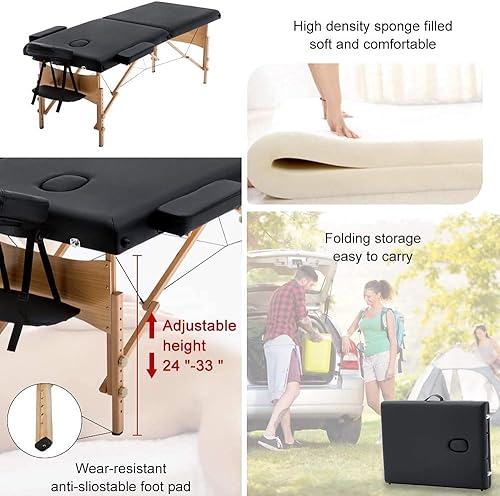 Miniatura 2 de BestMassage Mesa de extensión de pestañas portátil de masaje, 2 plegables, 84 pulgadas de largo, altura ajustable, cama de spa con funda de