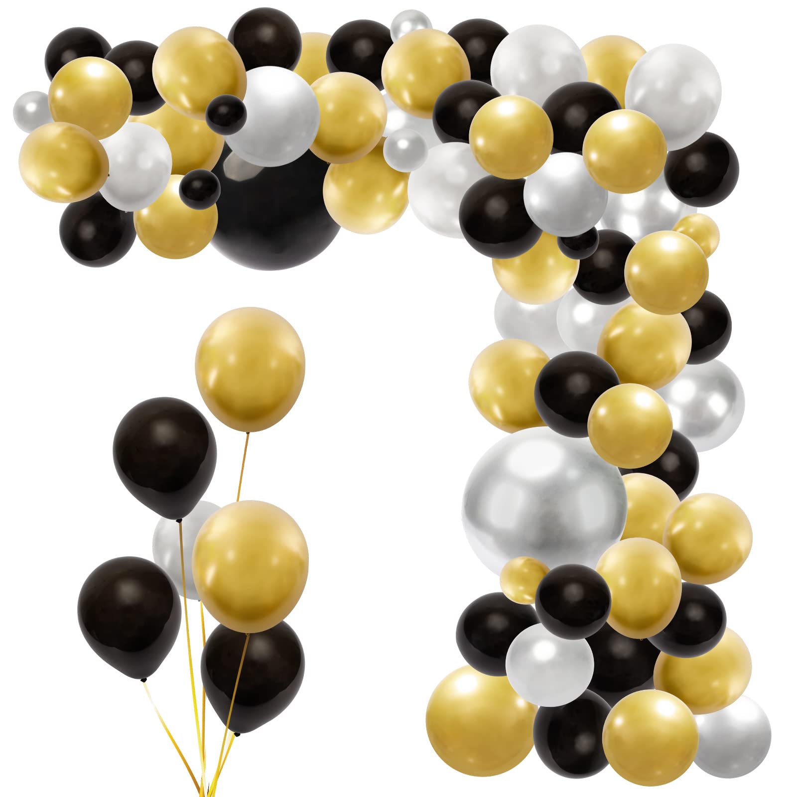 rubfac137pcs Black Gold and Silver Balloon Garland Arch Kit Metallic Gold Metallic Silver for Wedding, Graduation, Birthday and Picnic Party Party Decorations