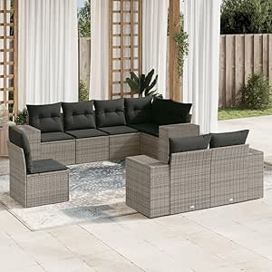 Homgoday GartensofaSet 8teilig mit grauen Kissen aus Polyrattan