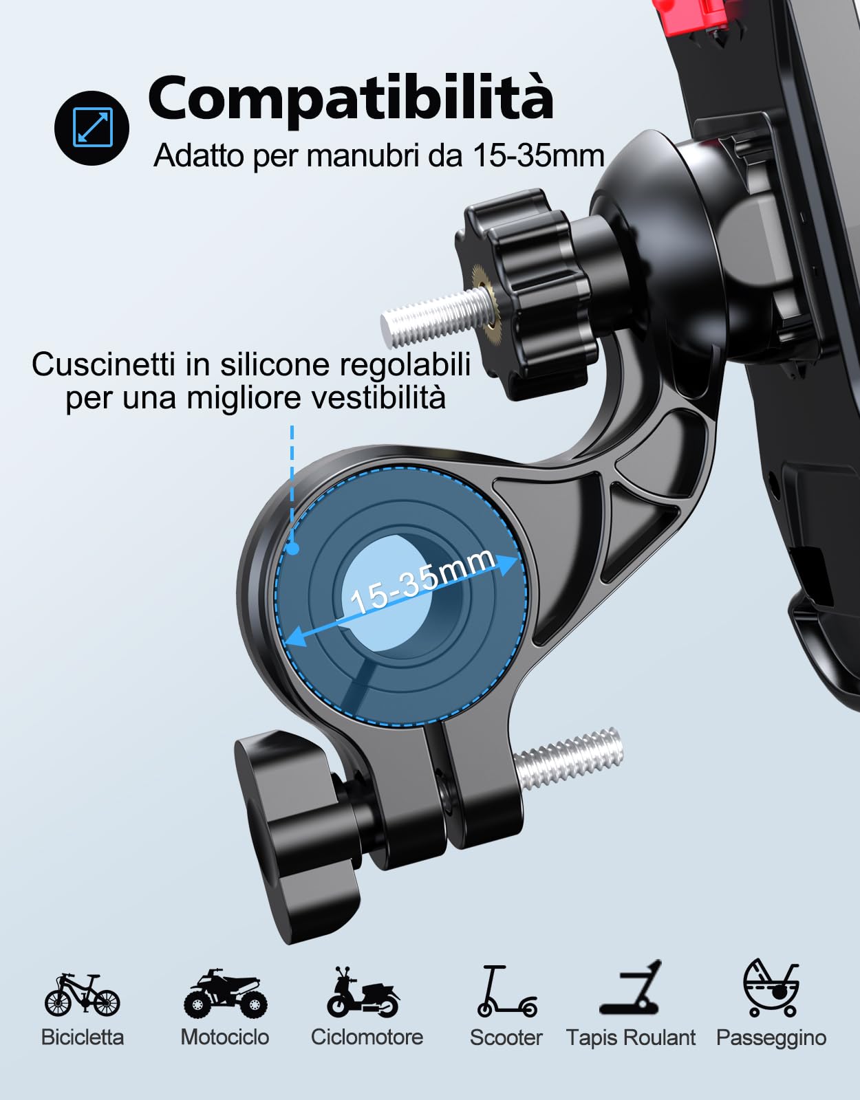 Glangeh Porta Cellulare Bici, Blocco di Sicurezza Antivibrante Porta Cellulare Moto, 360° Rotabile Supporti per GPS Compatibile con iPhone 17 Pro/17/16 Pro/15/14/13, Galaxy 25, 4.7''-6.8" Smartphones