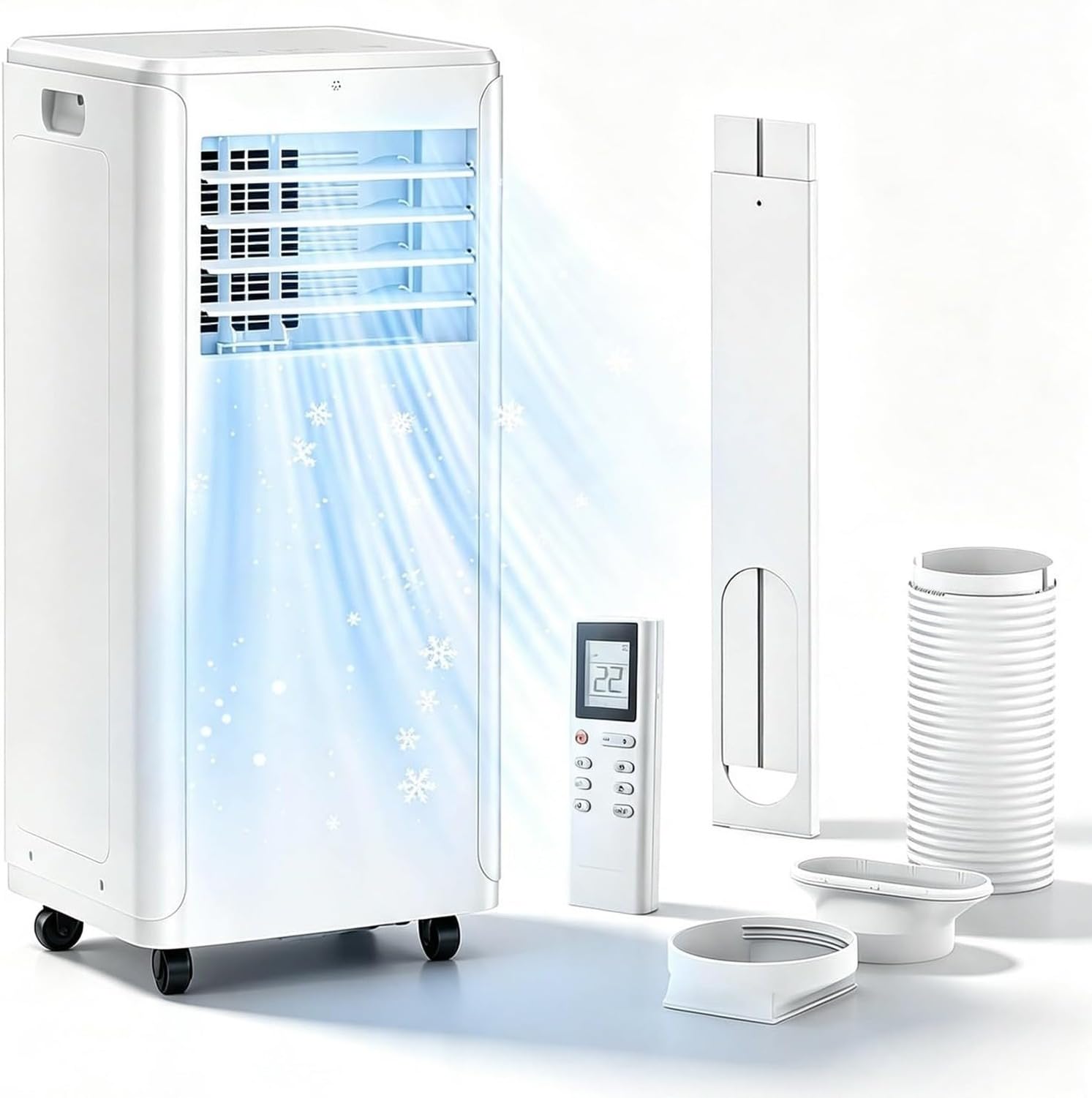 Aire Acondicionado Portátil 3 en 1 10000 BTU Enfriador con Deshumidificador, Temporizador 24H y Mando a Distancia, Función de Refrigeración por Compresor, sin C