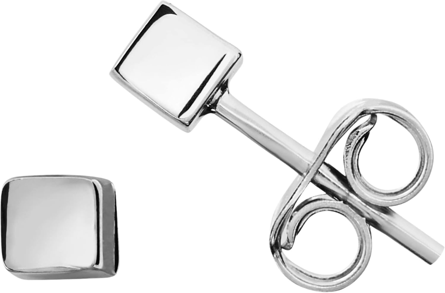 Tiny Cube Stud Earrings | 2mm 925 Sterling Silver Dainty Minimalist Square Box Earrings for Women