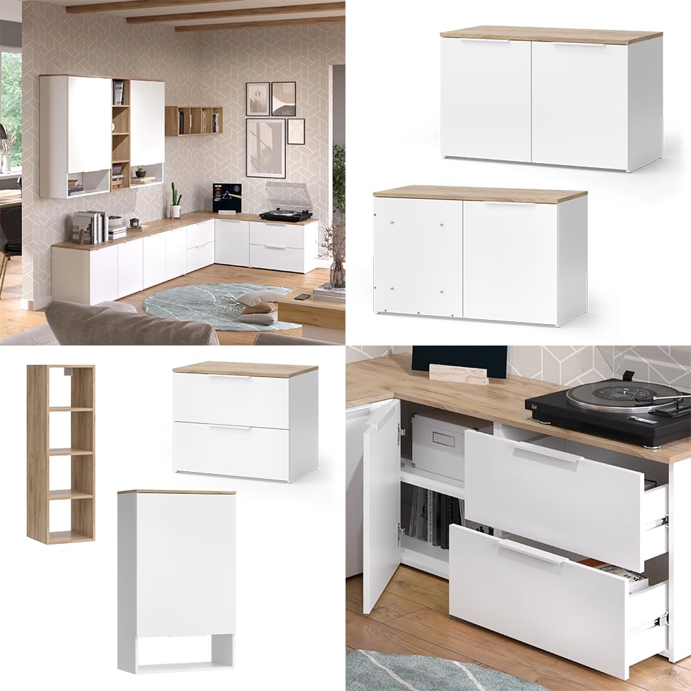 Vicco Meuble-paroi Wido, Blanc/Sonoma, 9 pièces, combinable avec d'autres éléments de la série Wido