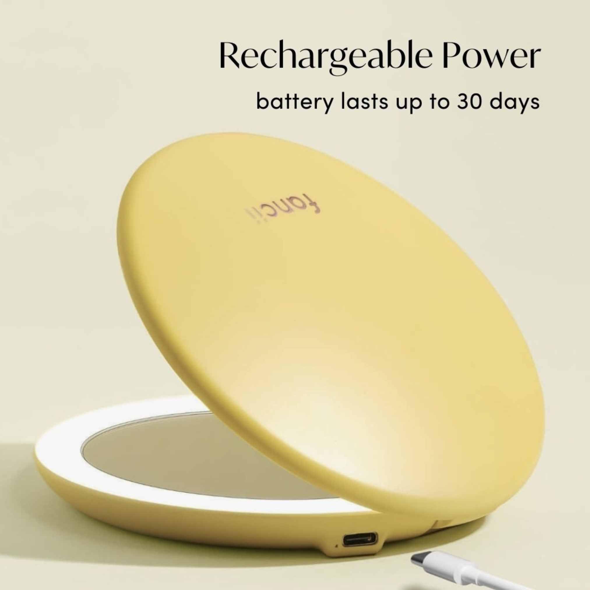 Fancii Taylor - Espejo de maquillaje de viaje con luz LED, recargable, aumento de 10x/1x, sistema de iluminación Tru-Glow, XL grande de 5 pulgadas de ancho, espejo compacto para bolsos (caléndula)