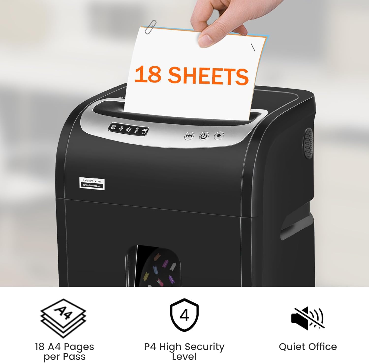 Mirco-Cut Paper Shredder Heavy Duty, 18-Sheet Shreds Paper/Card/Staple/Clip Paper Shredder for Home Office Use, Security Level P-4 Jam Proof System 30L Pullout Basket and Wheels