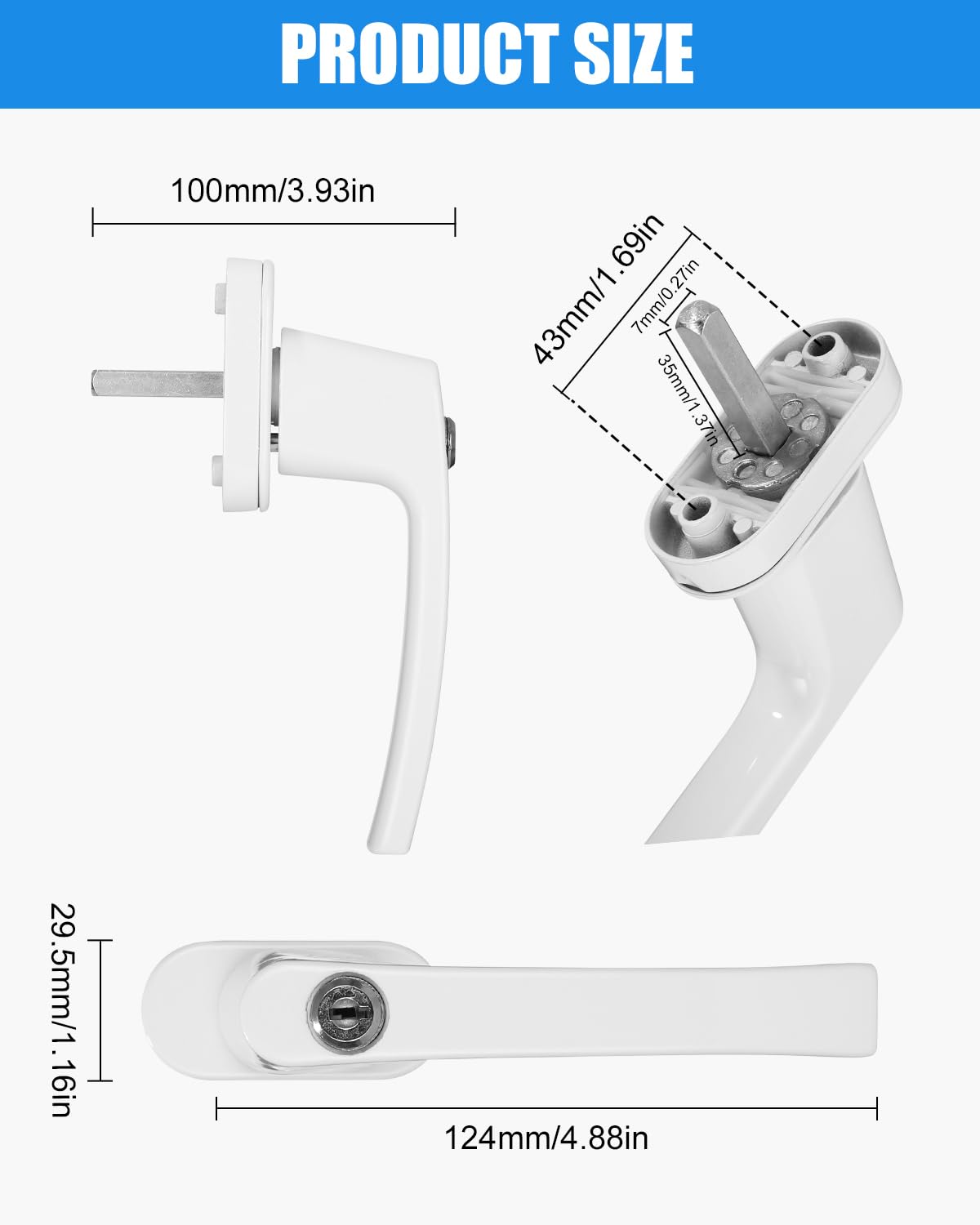2 poignées de fenêtre verrouillables, Longueur de Tige 35 mm, sécurité des Enfants pour fenêtres,Verrouillage des fenêtres pour Enfants, Serrure de fenêtre Blanche, sécurité des fenêtres pour Enfants