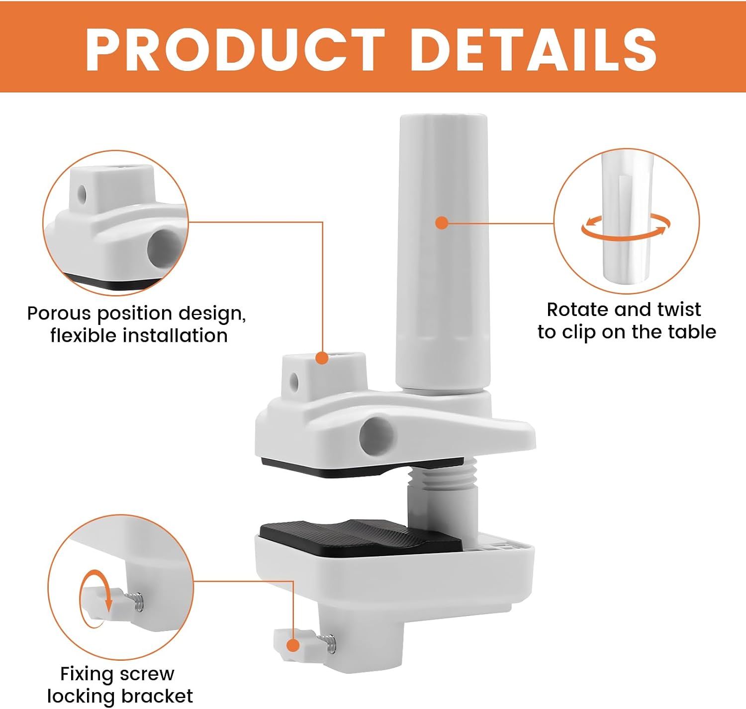 Table Clamp For Microphone - Anti-Shake Desk Mount With 5 Holes, Fits 3.15" Thickness, Multifunctional Mic Holder For Mic Stand, Easy To Set Up - Black (White) image 2
