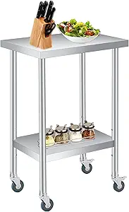 Stainless Steel Table, 12" x 24" Prep Workstation, 1000 LBS, NSF Commercial Work Table with Adjustable Undershelf and Lockable Casters, for Restaurant, Home, Kitchen, Hotel, Outdoor