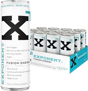 Exponent – Blue Nova Fusion Energy Drink | Pack of 12, 355ml Cans | Cool Berry Flavor with Citrus Notes | Sugar Free & Zero Artificial Sweeteners | Nootropics, Adaptogens, Amino Acids, Electrolytes, B-vitamins, and Clean Natural Caffeine
