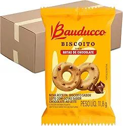Biscoito Amanteigado Leite Com Gotas de Chocolate Bauducco Caixa Com 100 Sachês