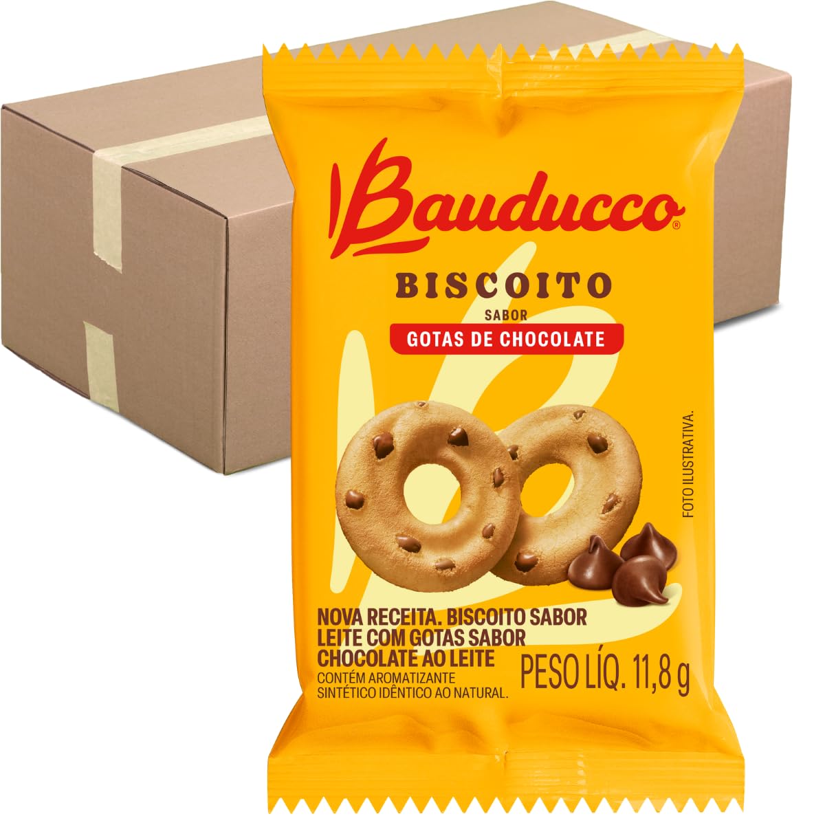 Biscoito Amanteigado Leite Com Gotas de Chocolate Bauducco Caixa Com ...