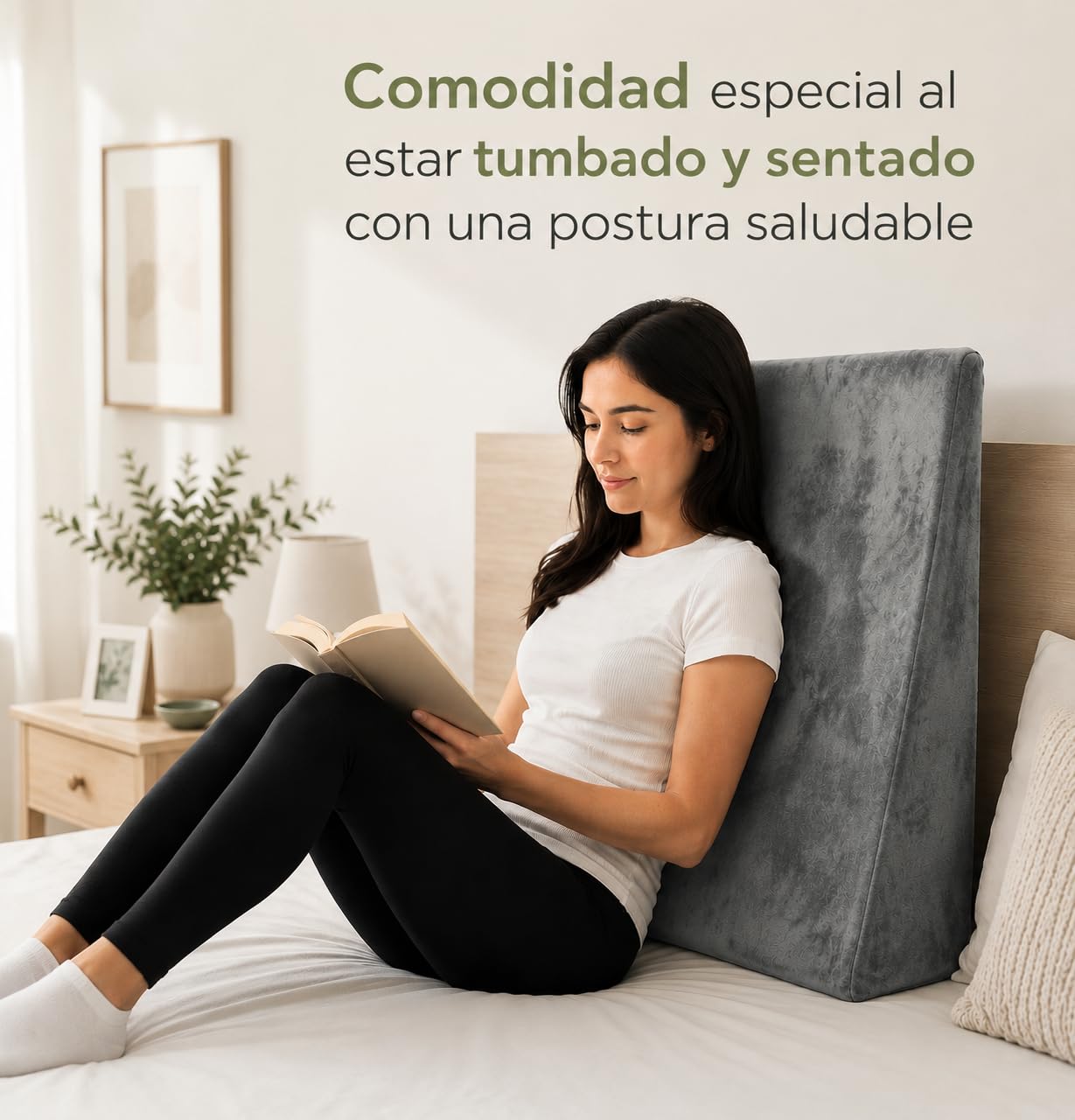 MATTREX | Cojín Cuña Gris 80x68x16 cm Soporte Lumbar y Cervical 2 Zonas – Cojín Cuña Elevador Piernas y Respaldo de Cama – Cuña Ergonómica Leer, Trabajar, Ver TV y Descansar