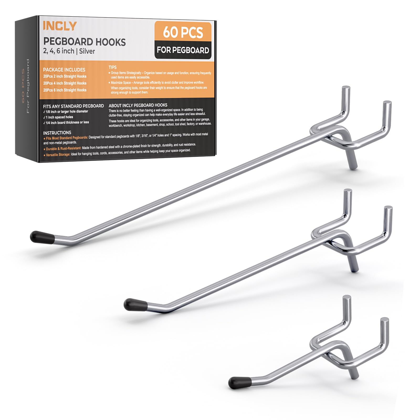 INCLY Pegboard Hooks - 50 Pack -13 INCLY Pegboard Hooks - 50 Pack -13
