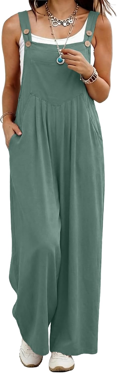 IWOLLENCE Women's Loose Checkered Overalls Wide Straight Leg Jumpers and Rompers Y2K Sleeveless Jumpsuits with Pockets