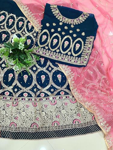 Image of Fancy Heavy Embroidery Work Shimmer Silk Semi-stitched Rajasthani Poshak Rajputi Lehenga Choli For Women