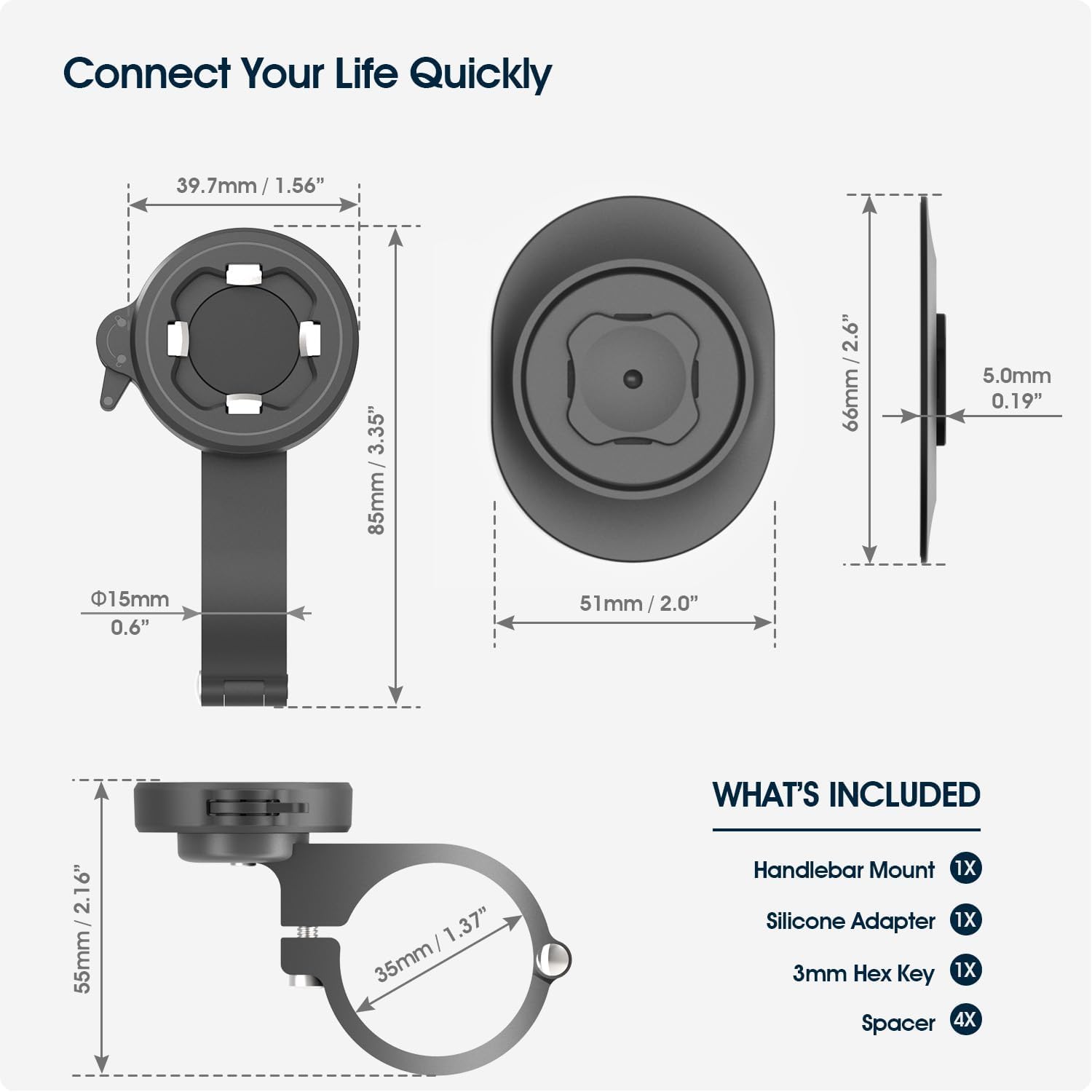 CQ Porta Cellulare Bici, Supporto Telefono Moto/Bicicletta - Stabile e Sicuro, Attacco e Stacco Rapido Portacellulare Bici Manubrio con Adattatore, Porta Smartphone in Alluminio per Scooter/MTB Stelo