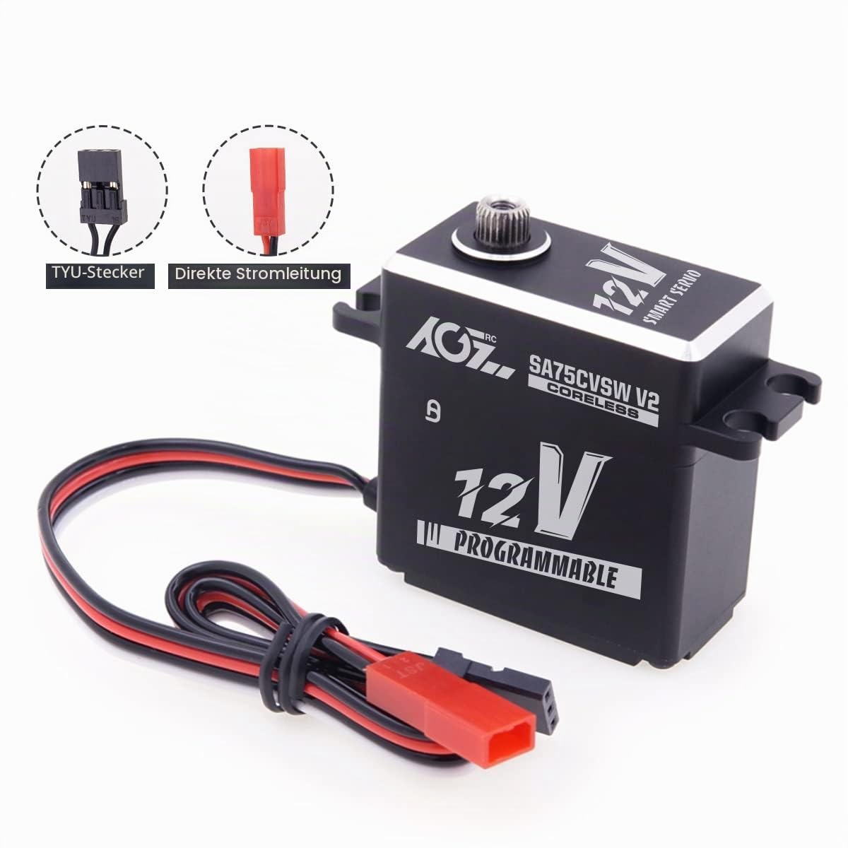 AGFRC 45KG Wasserdicht Digital Servo High Torque - Programmierbarer 12V Metal Gear Coreless Servo für 1/8 1/10 RC Modelle, Steuerwinkel 180° (SA75CVSW V2)