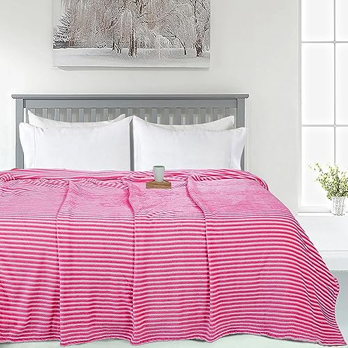 Image of Amazon Brand - Umi Premium Plush AC Blanket - Lightweight Luxurious Soft Towel Flannel Blanket, Super Soft Cozy and Comfy for Couch - (Single - 139 x 228 CM, Pink & White)| TC - 200