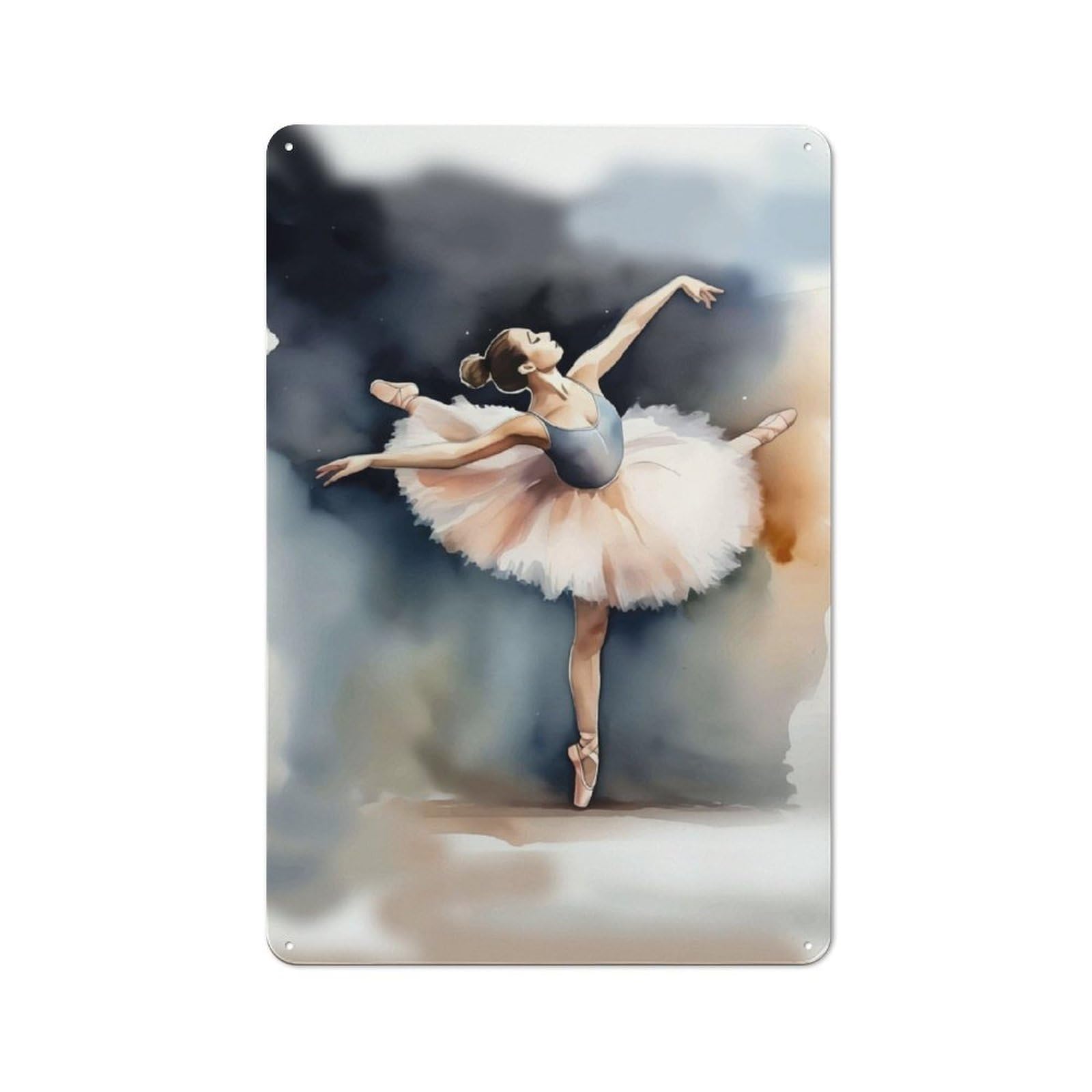 Tin Wall Sign with Ballerina Watercolor Design 30x20cm, Classic Bistro Wall Plaque for Bakery, Diner, Cafe Or Family Room