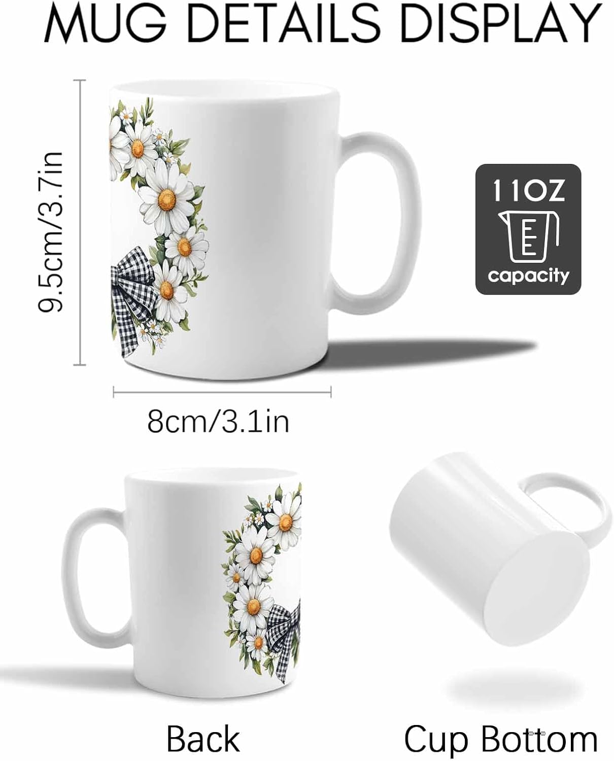 BEMIGO Ceramic Coffee Mug Spring Summer Daisy Wreath Ceramic Mug White Cup, Watercolor Retro Pastoral Insulated Coffee Cup with Handle with Pattern Perfect for Tea and Hot Beverages, 12oz
