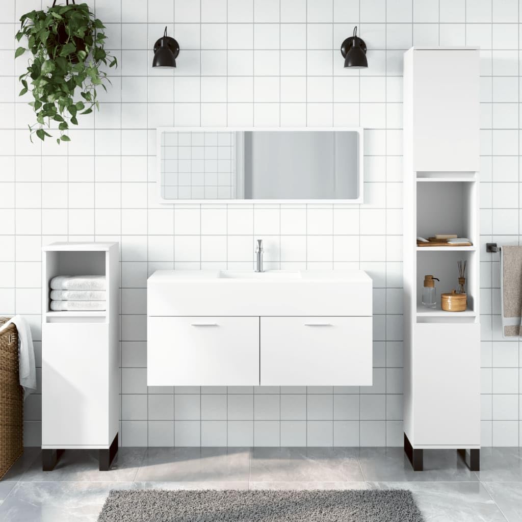 Armario de baño con espejo de madera de ingeniería blanca para organizar tu aseo