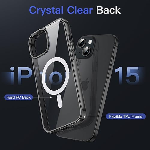 Miniatura 10 de JETech Funda magnética para iPhone 15 de 6.1 pulgadas, compatible con carga inalámbrica MagSafe, a prueba de golpes, parte trasera transparente