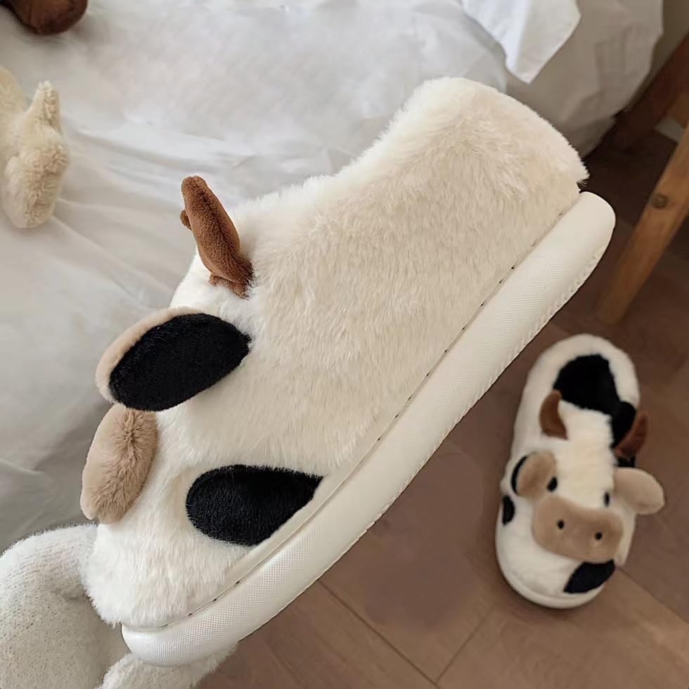 XIXITIAO Slippers For Women,Cow Slippers,Womens Fuzzy Slippers,Cute Animal Cartoon Fluffy Plush House Slippers For Women Men Indoor - Image 5