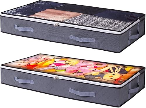 Contenedores de almacenamiento debajo de la cama, bolsas de almacenamiento debajo de la cama con cremallera, ventana transparente, organizador no