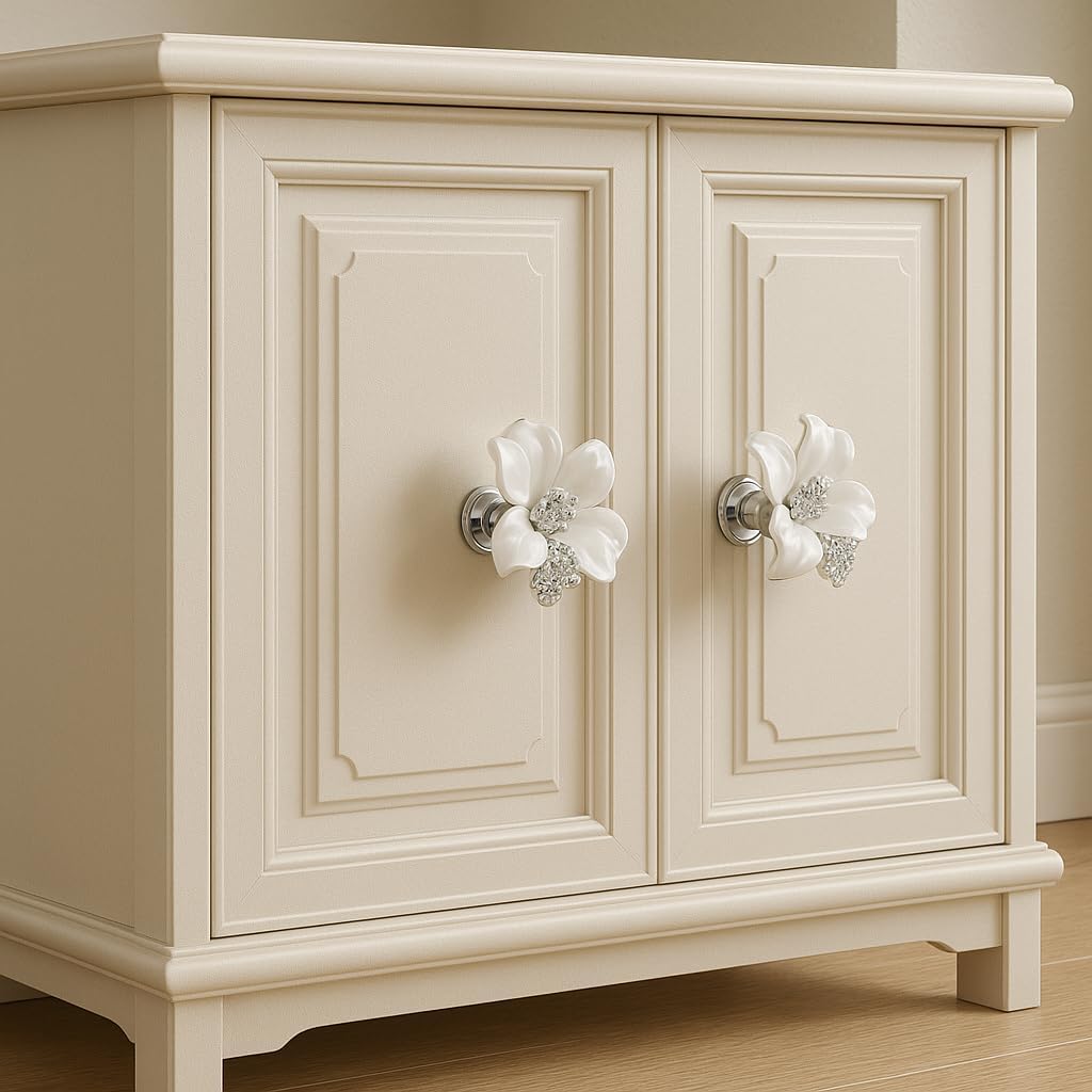 LC LICTOP Flower Drawer Knob White 2Pcs, Elegant Decorative Door Pulls, Cupboard Knobs for Furniture Bedroom Living Room Bathroom Kitchen