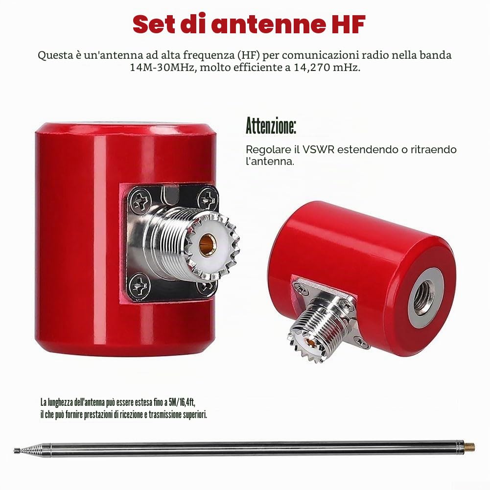 Set di antenna HF, in acciaio inox, HF 300 W, 600 W, lunghezza d'onda, telescopica, antenna estesa per comunicazioni radio USDX (solo base)