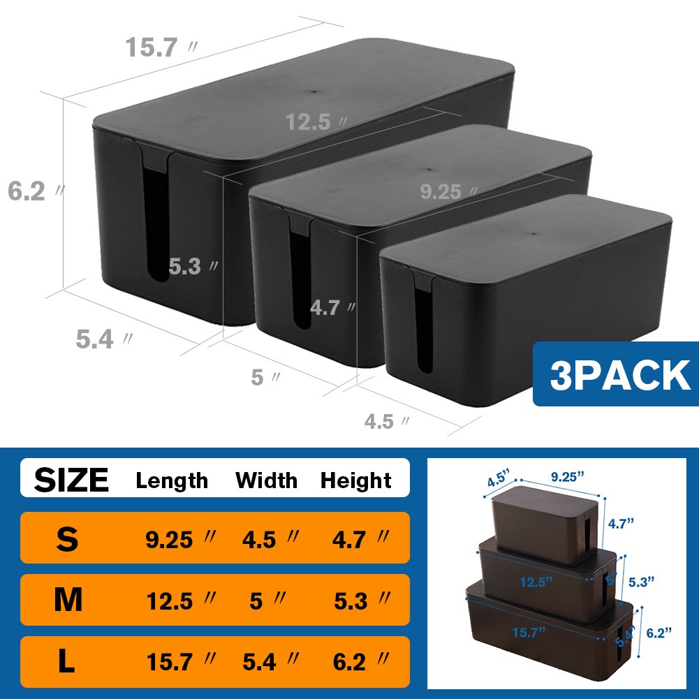 Buy PowerKing Cable Tidy Box, Under Desk Cable Management Organiser Box
