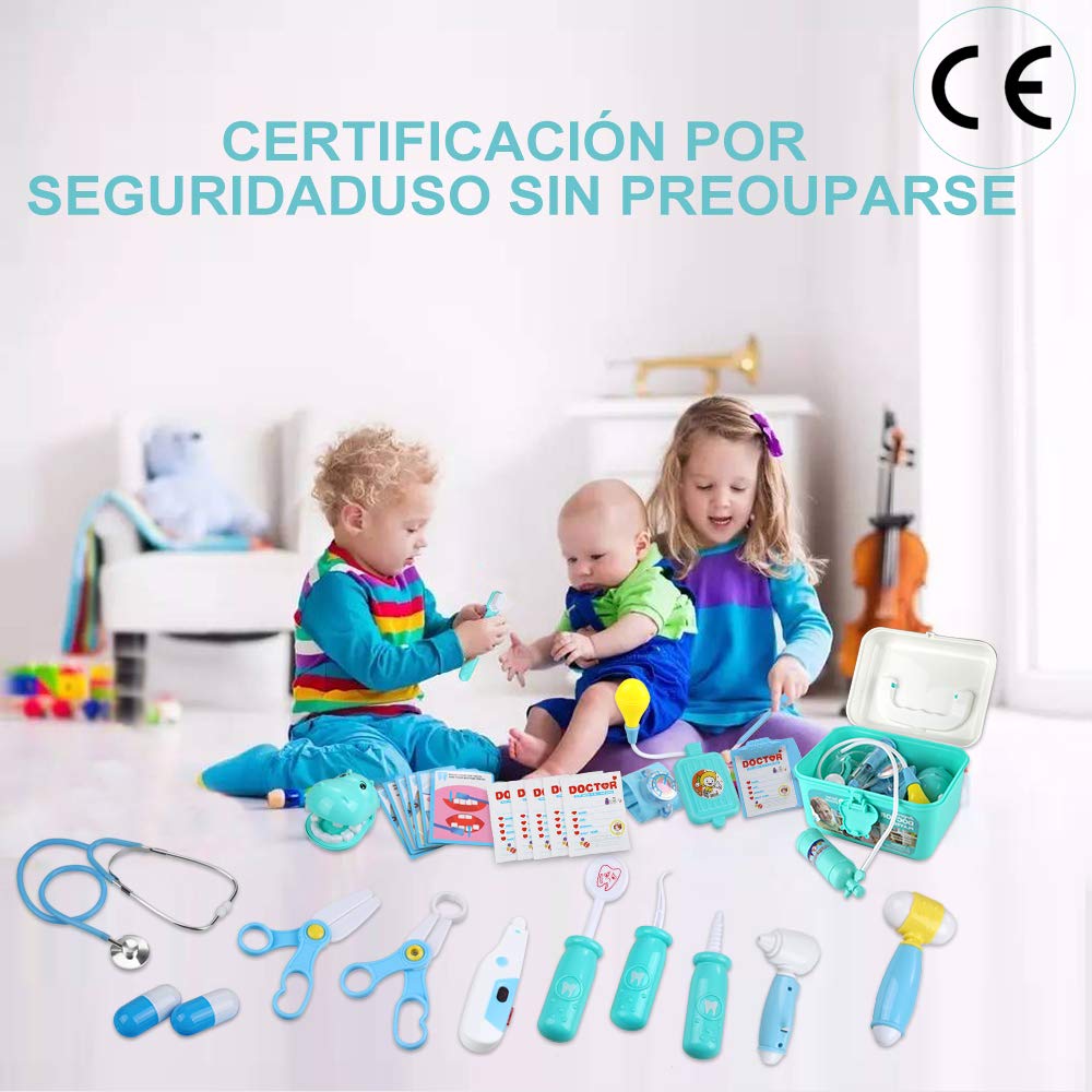 Anpro 46 pcs Maletin de Doctor y Enfermera, Juegos de Roles para Niños, Kit de Dentista con Estetoscopio y Abrigo, Regalo para Fiestas, Cumpleaños, Navidad