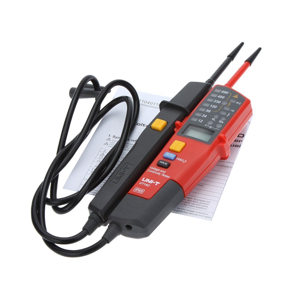 Probador de voltaje y continuidad de rango automático UT18C con indicador LCD/LED Fecha de retención RCD prueba y sin detección de batería