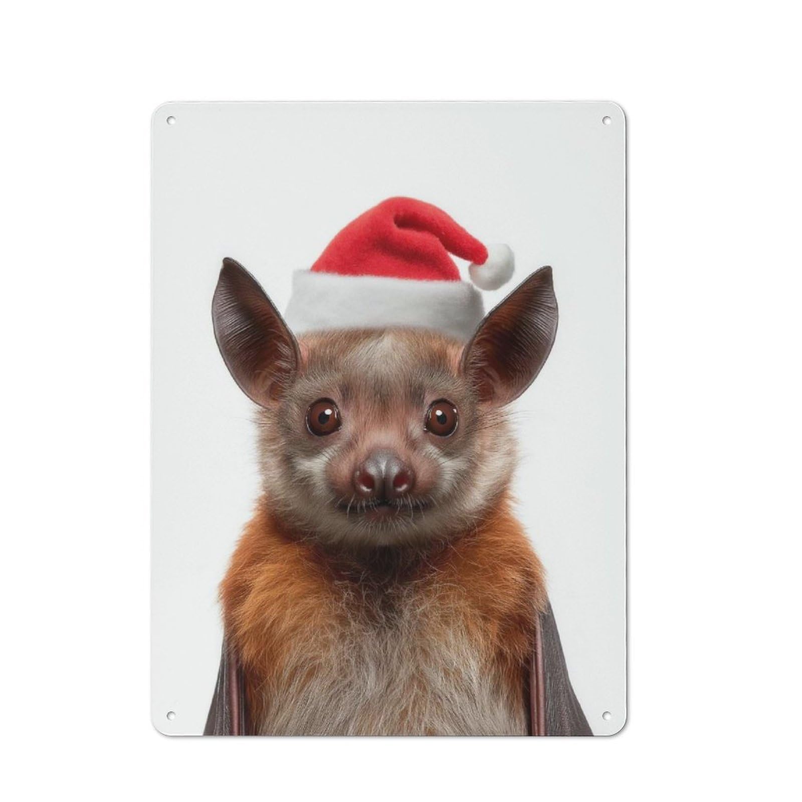 Junmoney Christmas Bat With Santa Hat Rustic Metal Sign 40X30cm For Lounge Or Reading Corner, For Reading Corner Decorators