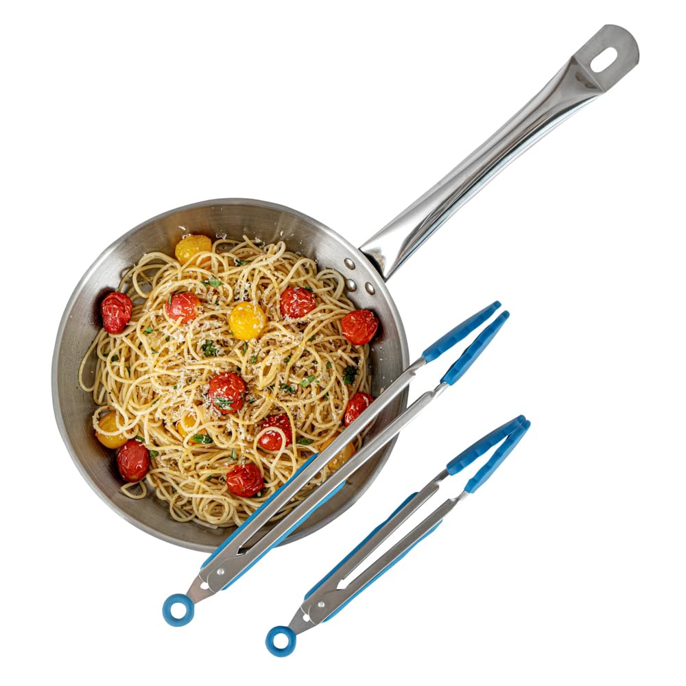 Met Lux - Juego de pinzas de cocina de 9 y 12 pulgadas, 1 juego de pinzas de alimentos lavables en lavavajillas, cabeza de silicona festoneada, mango de agarre con reposamuñecas, pinzas de acero