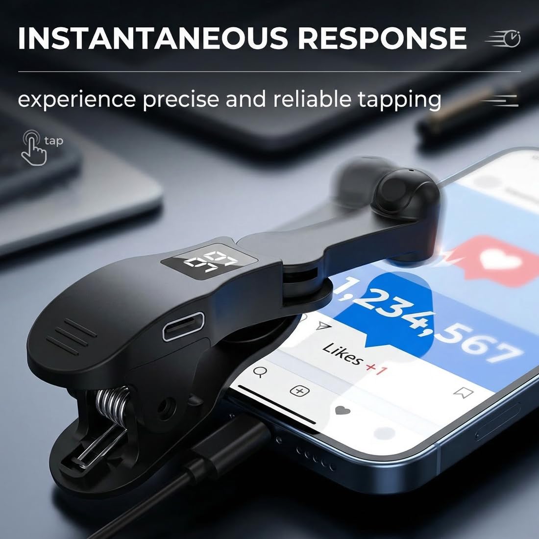 Auto Screen Clicker Portable Simulé Doigt Clic Continu Vitesse Réglable Clicker Physique Adapté aux Jeux, Noir