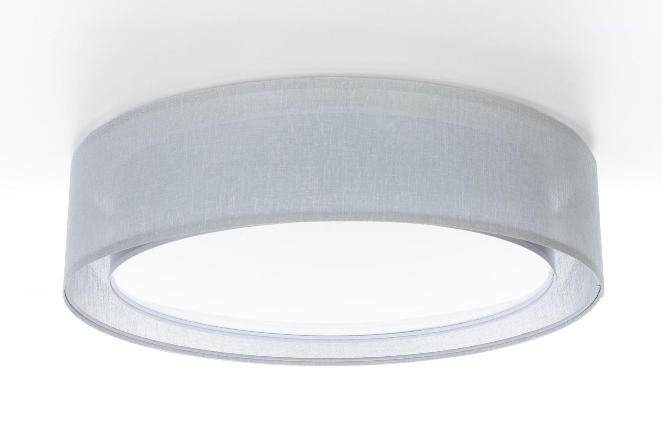 Licht-Erlebnisse Stilvolle Deckenlampe Stoffschirm Grau 2-flammig E27 blendarm wohnlich gemütlich Ø60 cm Textil Deckenleuchte Modern